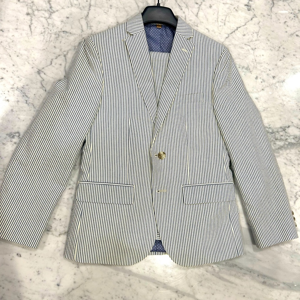 Boys' Striped Seersucker Blazer - Navy & White